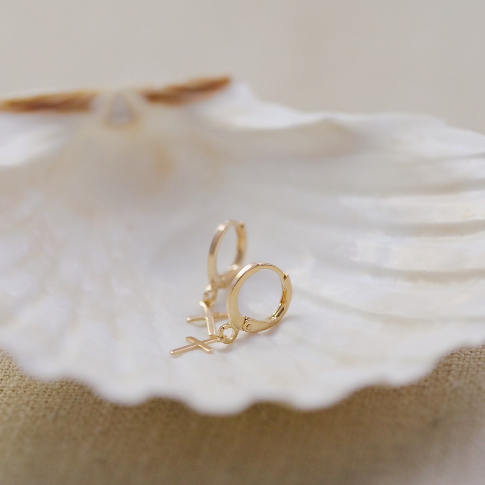 Petite Cross Earrings | 18k Gold Filled - Picture 8 of 9